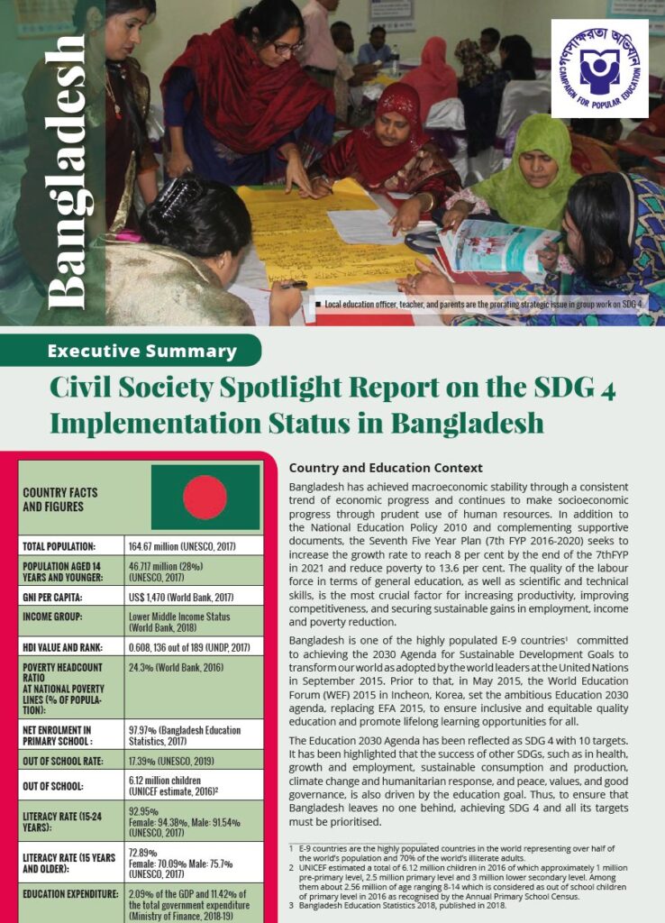 Bangladesh - Civil Society Spotlight Report on SDG 4 for HLPF 2019 - ASPBAE