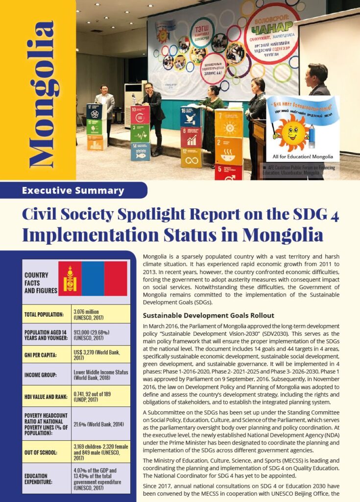 Mongolia - Civil Society Spotlight Report on SDG 4 for HLPF 2019 - ASPBAE
