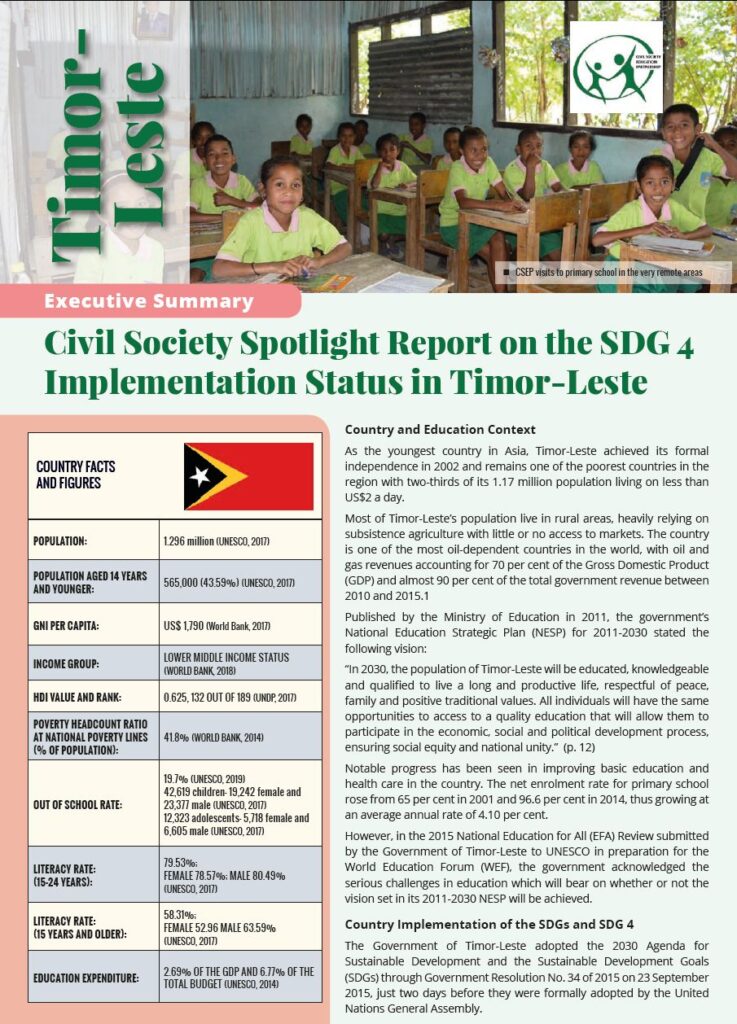 Timor-Leste - Civil Society Spotlight Report on SDG 4 for HLPF 2019 ...
