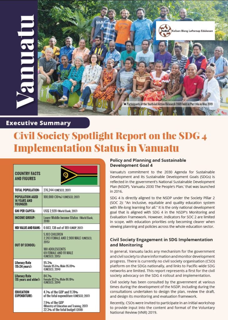 Vanuatu - Civil Society Spotlight Report on SDG 4 for HLPF 2019 - ASPBAE