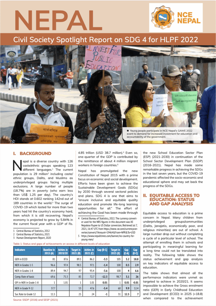 Nepal – Civil Society Spotlight Report on SDG 4 for HLPF 2022 - ASPBAE