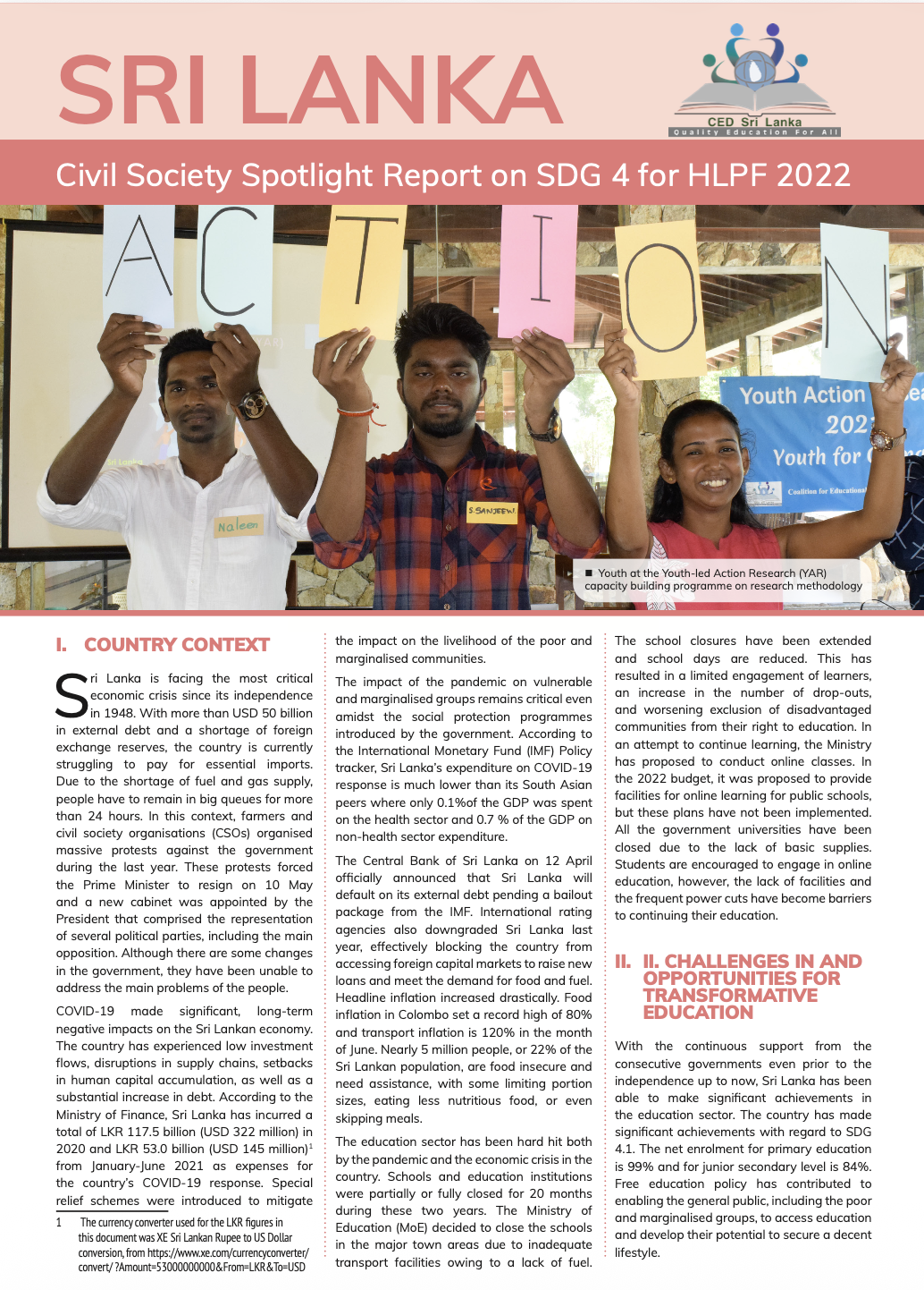 Sri Lanka – Civil Society Spotlight Report on SDG 4 for HLPF 2022 - ASPBAE