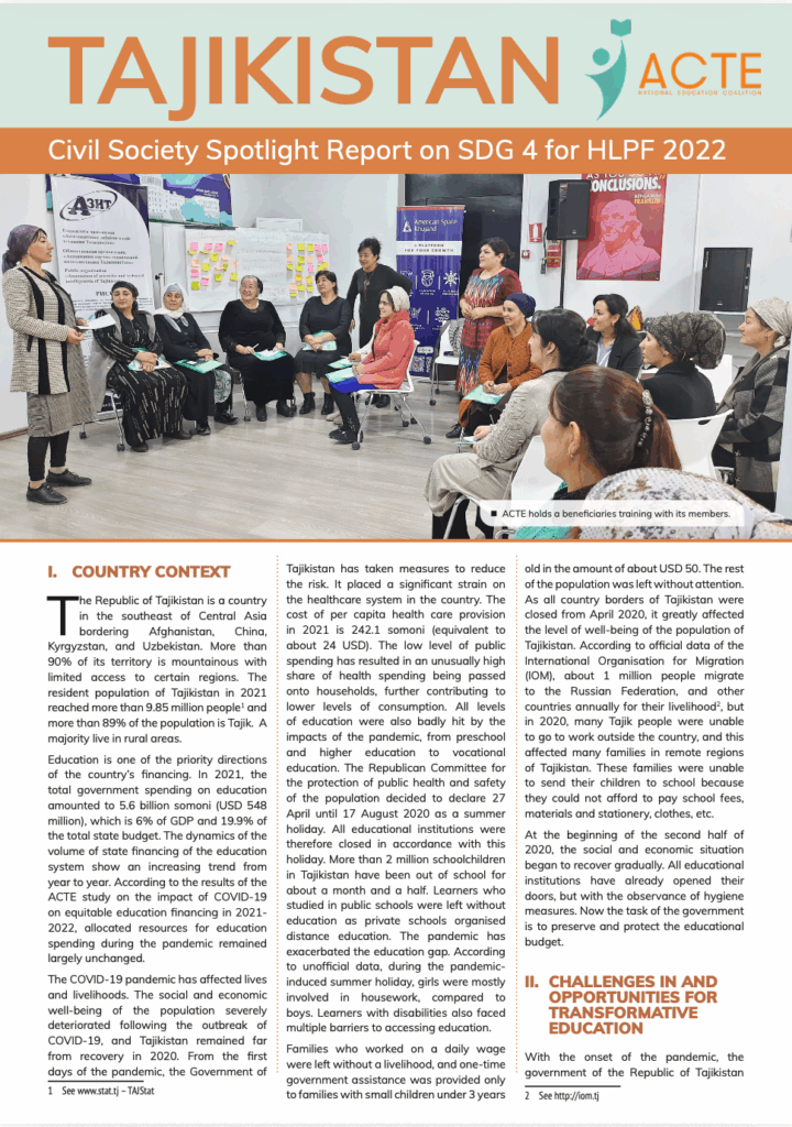 Tajikistan – Civil Society Spotlight Report on SDG 4 for HLPF 2023 - ASPBAE