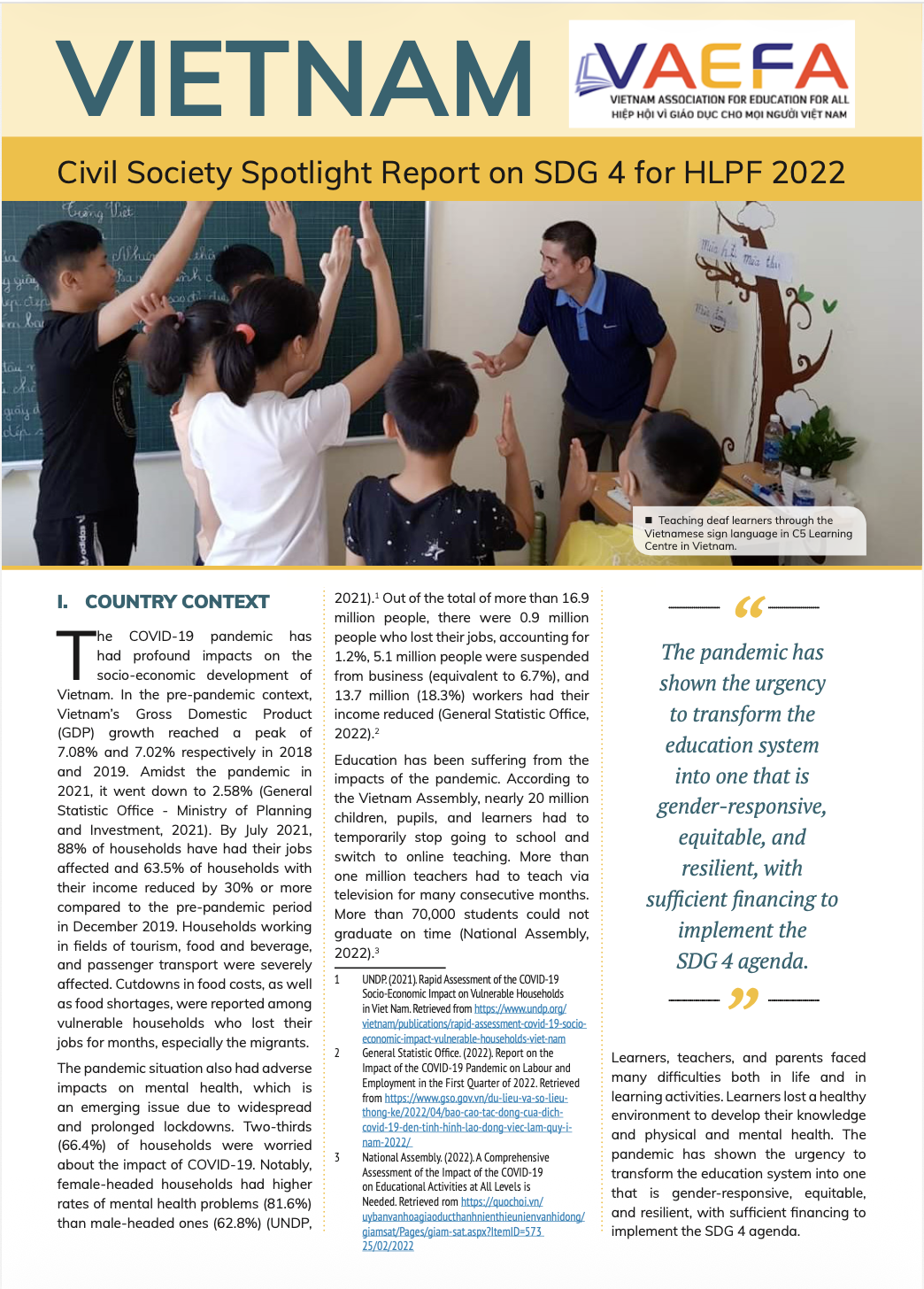 Vietnam - Civil Society Spotlight Report on SDG 4 for HLPF 2022 - ASPBAE