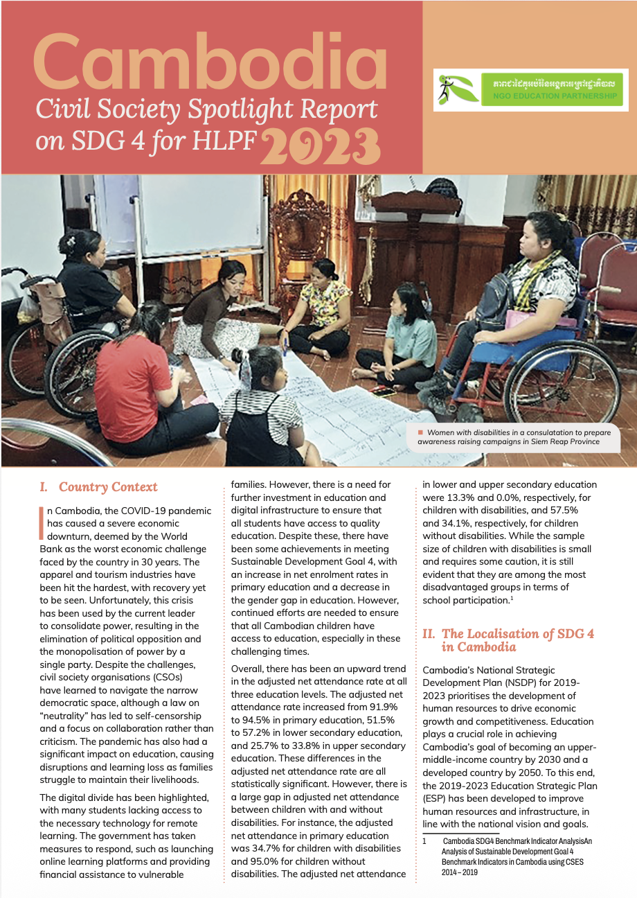 Cambodia – Civil Society Spotlight Report on SDG 4 for HLPF 2023 - ASPBAE