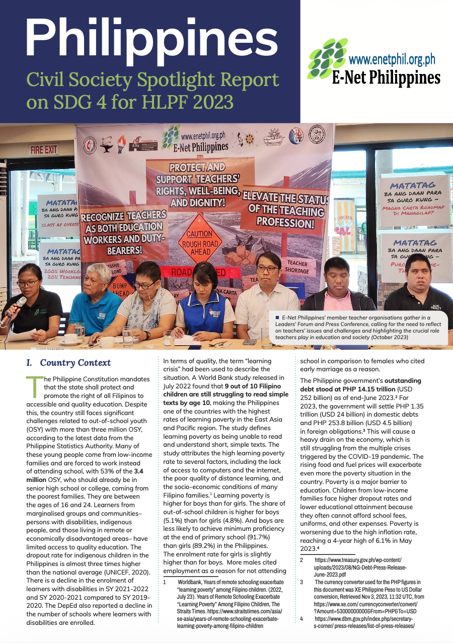 Philippines – Civil Society Spotlight Report on SDG 4 for HLPF 2023 ...