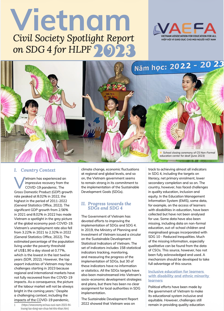Vietnam – Civil Society Spotlight Report on SDG 4 for HLPF 2023 - ASPBAE