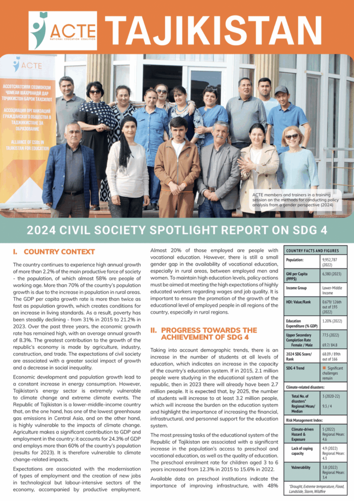Tajikistan – Civil Society Spotlight Report on SDG 4 for HLPF 2024 - ASPBAE