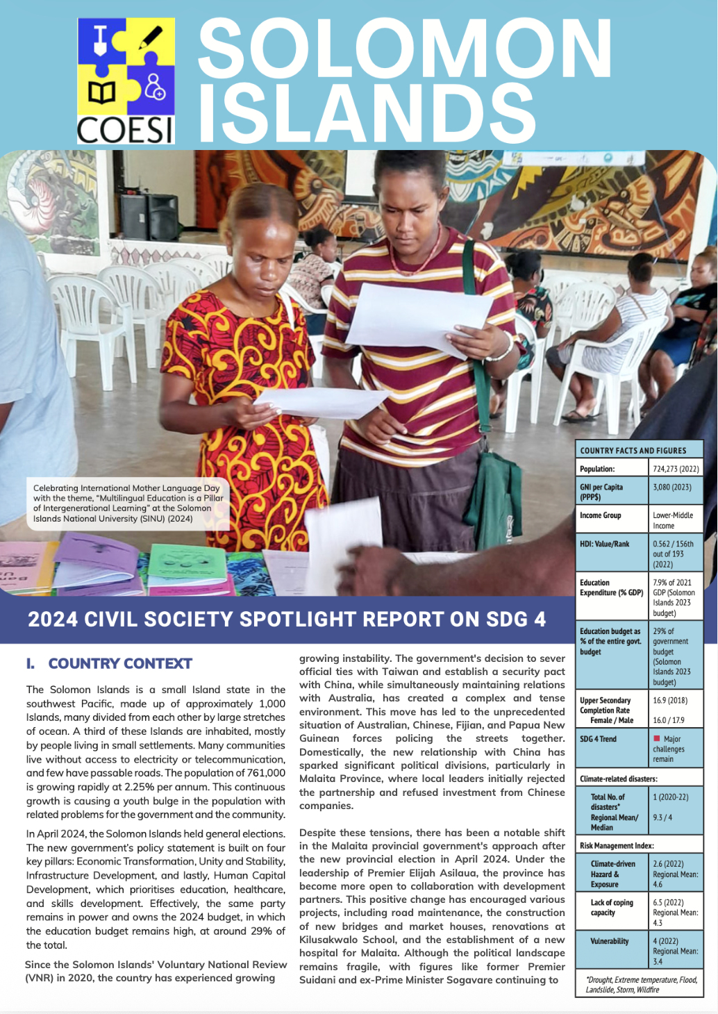 Solomon Islands – Civil Society Spotlight Report on SDG 4 for HLPF 2024 ...