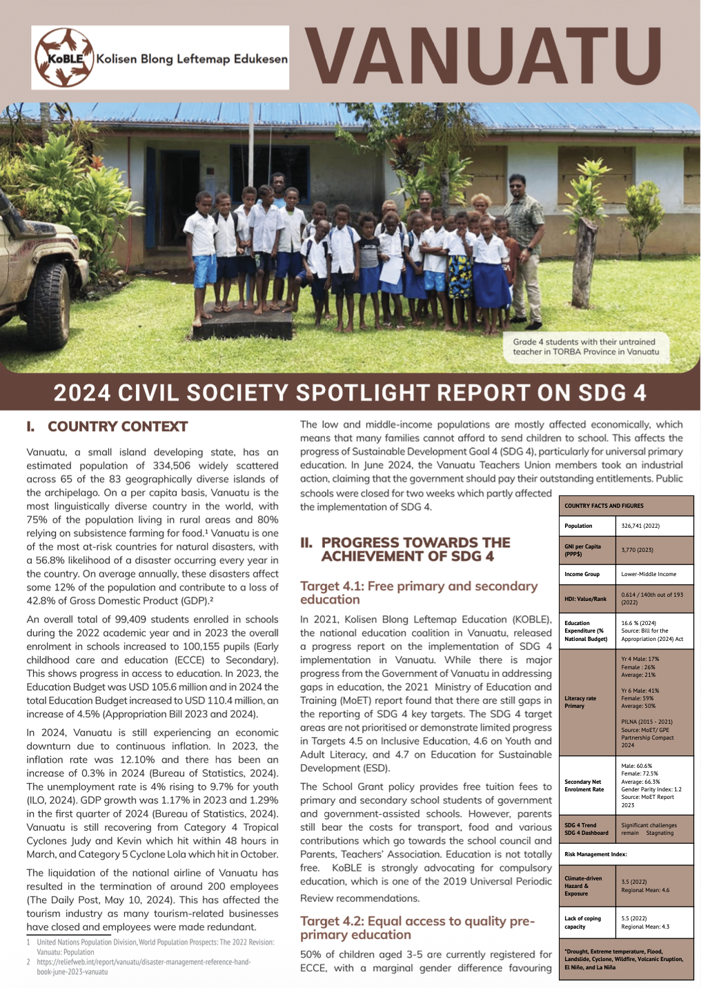 Vanuatu – Civil Society Spotlight Report on SDG 4 for HLPF 2024 - ASPBAE