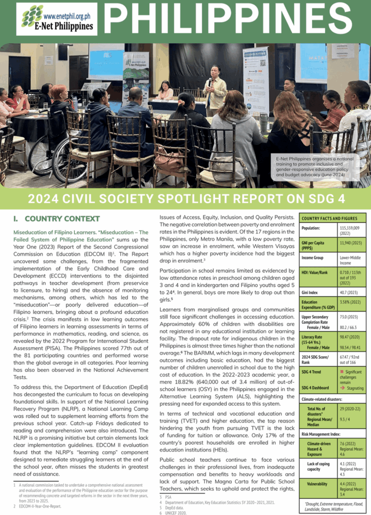 Philippines – Civil Society Spotlight Report on SDG 4 for HLPF 2024 ...