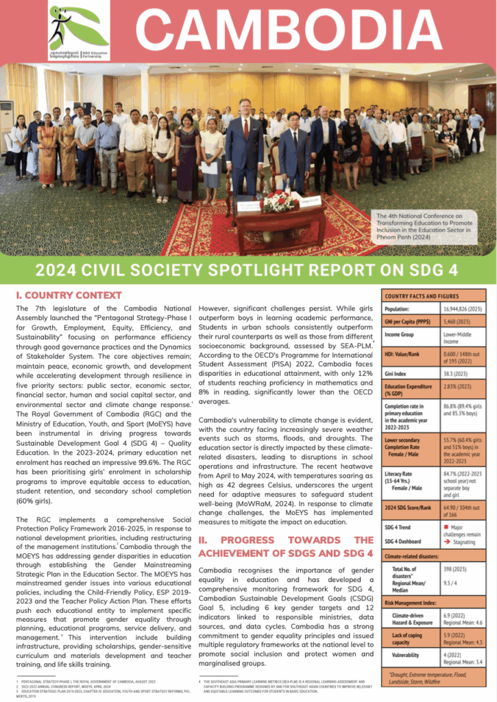 Cambodia – Civil Society Spotlight Report on SDG 4 for HLPF 2024 - ASPBAE