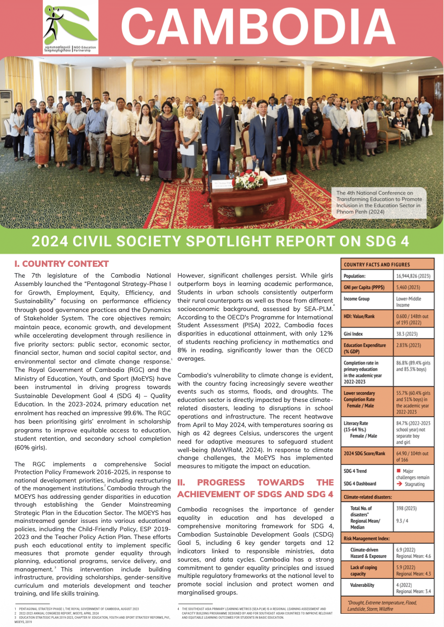 Cambodia – Civil Society Spotlight Report on SDG 4 for HLPF 2024 - ASPBAE